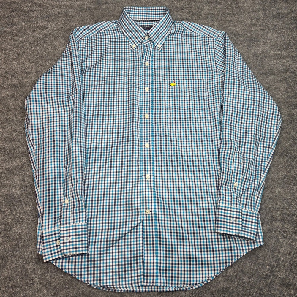 Clubhouse Collection Masters Golf Shirt Mens Large Blue Gingham Made in Italy L